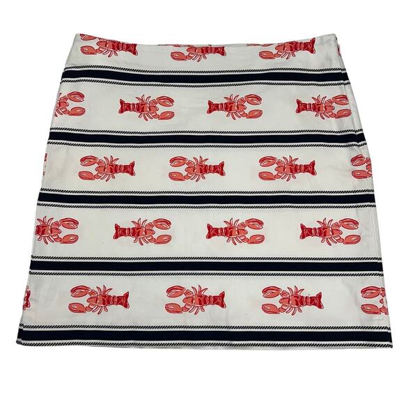 Talbots Cotton Stretch Twill Lobster Print Skirt Nautical Navy Stripe Size 12P - Picture 1 of 10